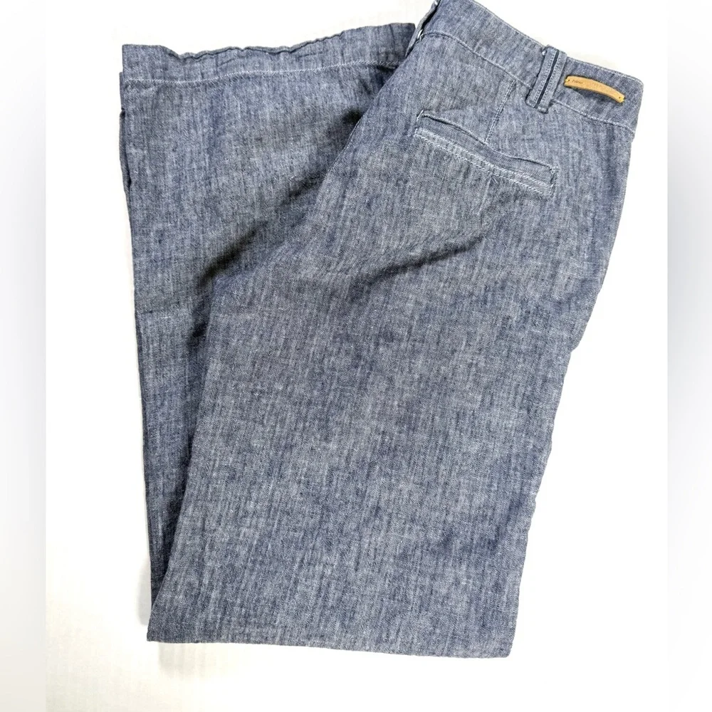 PILCRO Anthropologie Wide Leg Linen Blend Chambray Pants Blue Size 6 - Picture 4 of 11